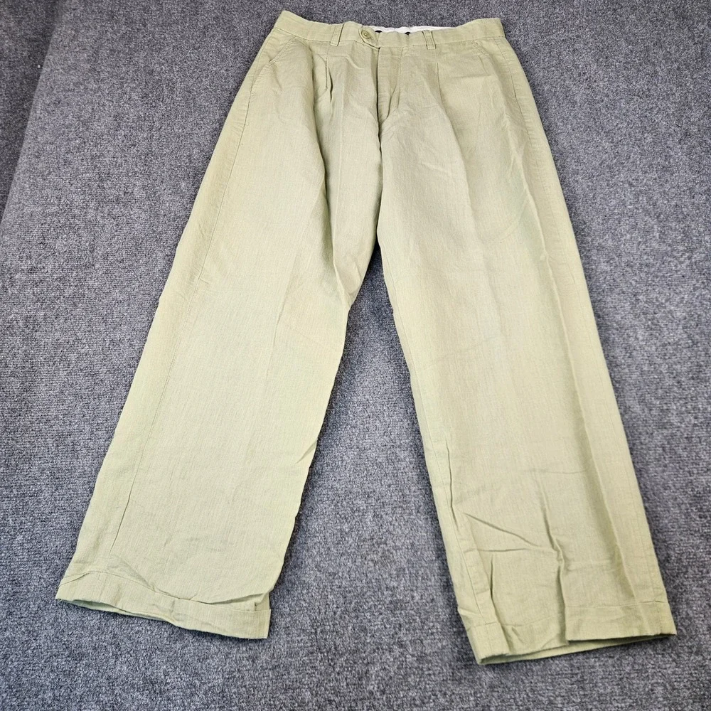 Steve Harvey Celebrity Edition Sage Green Linen Cotton Pleated Trousers 32x30